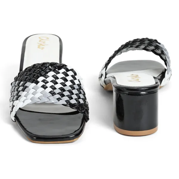 Black_Woven_Block_Heel_Slides_For_Women