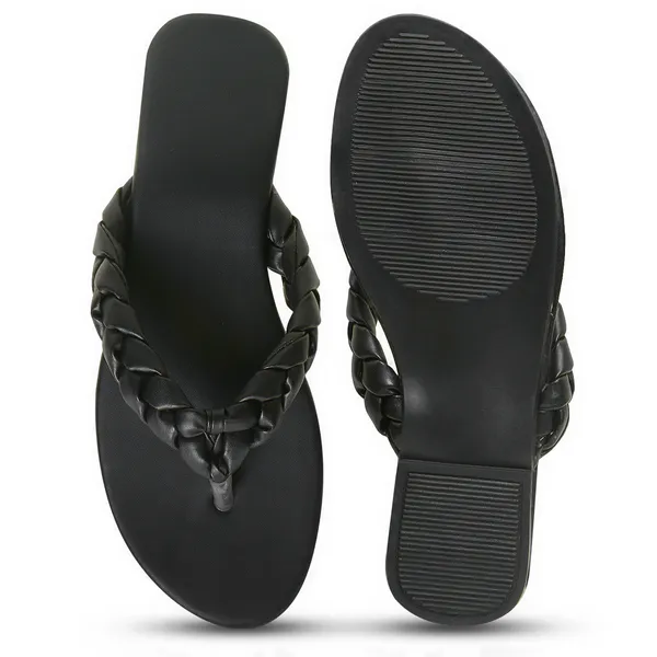 Black_Braided_Strap_Flat_Sandals_For_Women