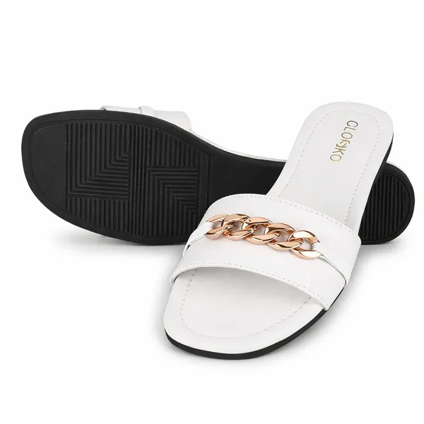 White_Chain_Detail_Flat_Sandals_For_Women