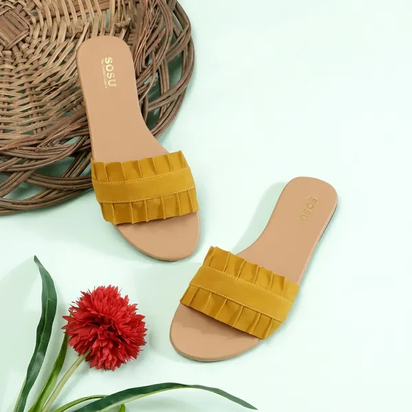 Yellow_Synthetic_Flat_Slides_For_Women