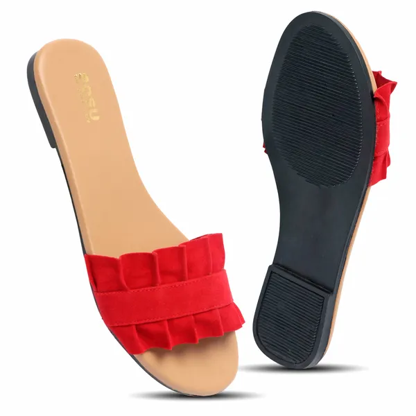 Red_Synthetic_Ruffle_Flat_Sandals_For_Women