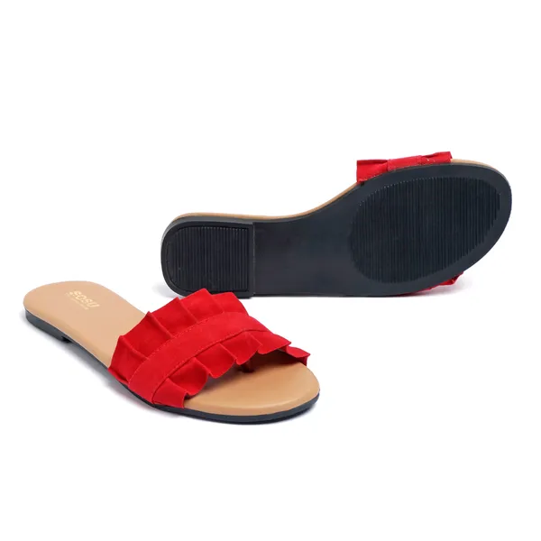 Red_Synthetic_Ruffle_Flat_Sandals_For_Women