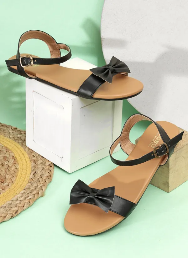 Black_Bow_Flat_Sandals_For_Women