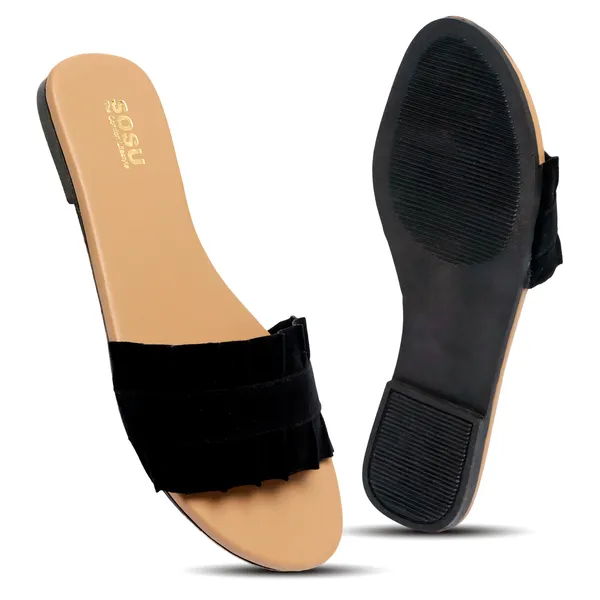 Black_Flat_Ruffle_Slide_Sandals_For_Women