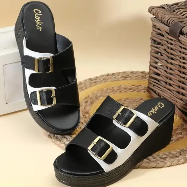 Black_Synthetic_Leather_Wedge_Sandals_For_Women