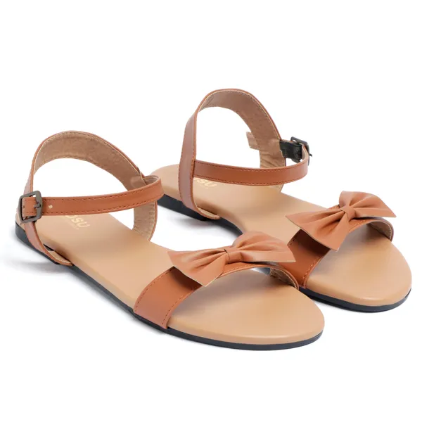 Tan_Flat_Bow_Sandals_For_Women