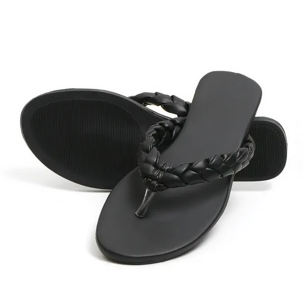 Black_Braided_Strap_Flat_Sandals_For_Women
