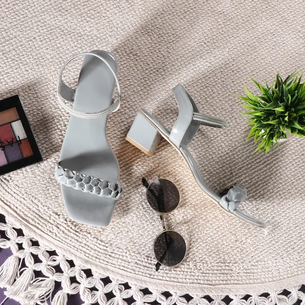 Silver_Braided_Block_Heel_Sandals_For_Women