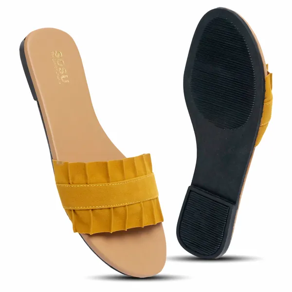 Yellow_Synthetic_Flat_Slides_For_Women