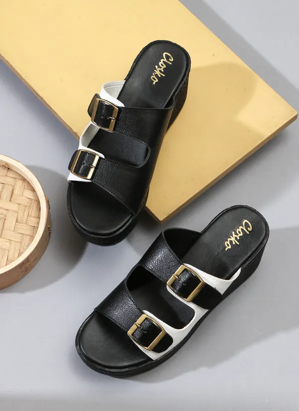 Black_Synthetic_Leather_Wedge_Sandals_For_Women