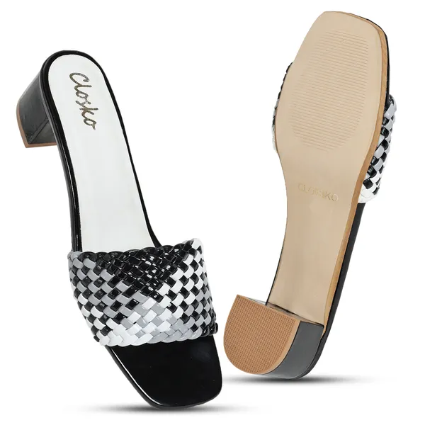 Black_Woven_Block_Heel_Slides_For_Women