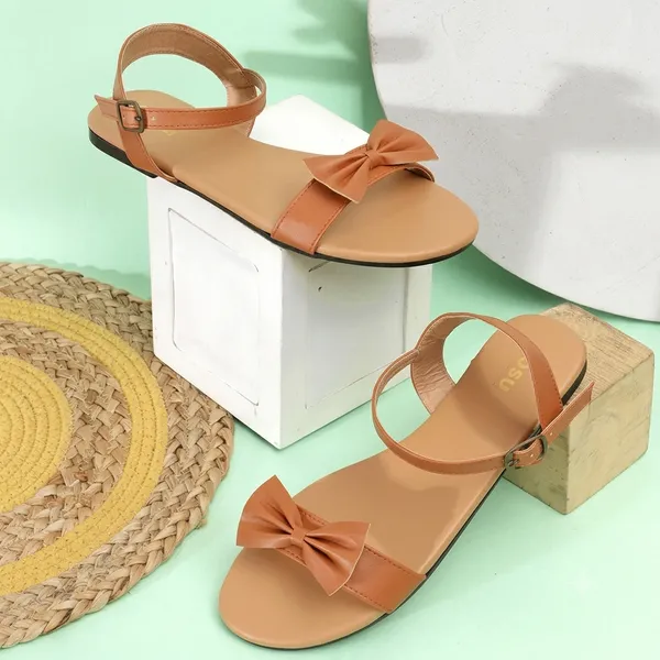 Tan_Flat_Bow_Sandals_For_Women
