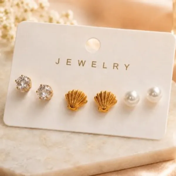 Gold_Tone_Shell_And_Pearl_Stud_Earrings_Set_For_Women