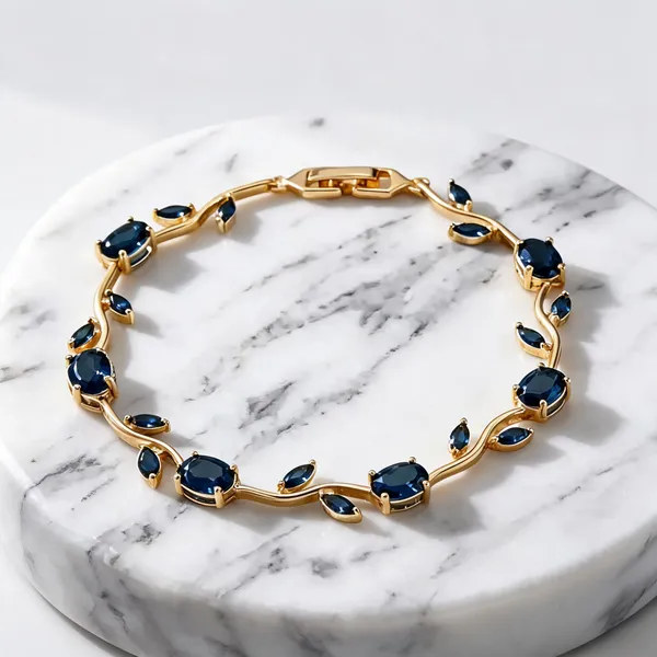 Gold-Tone_Blue_Stone_Leaf_Link_Bracelet_For_Women