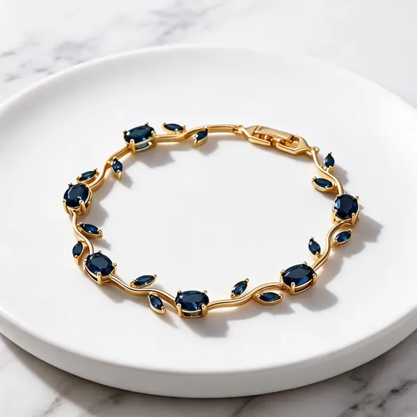 Gold-Tone_Blue_Stone_Leaf_Link_Bracelet_For_Women