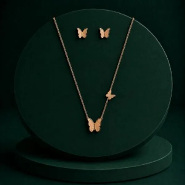 Gold-Tone_Butterfly_Necklace_And_Earrings_Set_For_Women