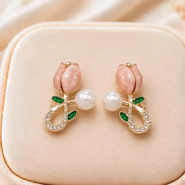 Pink_Stone_Pearl_Gold-Tone_Alloy_Drop_Earrings_For_Women_-_Pack_of_4