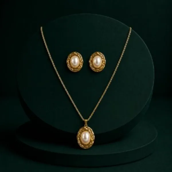 Gold_Tone_Pearl_Necklace_And_Earrings_Set_for_Women