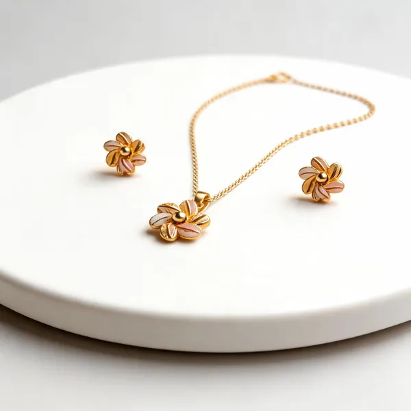 Golden_Alloy_Floral_Pendant_Necklace_And_Earrings_Set_For_Women