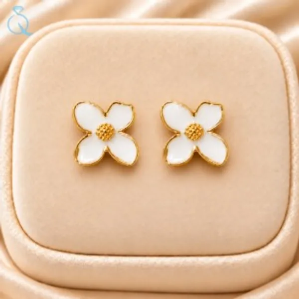 Gold_Tone_White_Flower_Stud_Earrings_for_Women