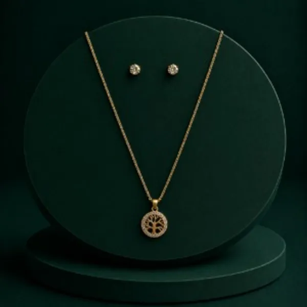 Gold_Tone_Tree_Pendant_Necklace_And_Earrings_Set_For_Women