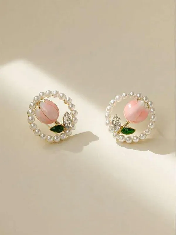 Pink_Floral_Pearl_Earrings_for_Women