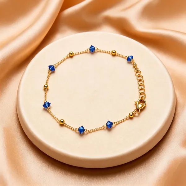 Gold-Tone_Blue_Faceted_Beaded_Bracelet_For_Women