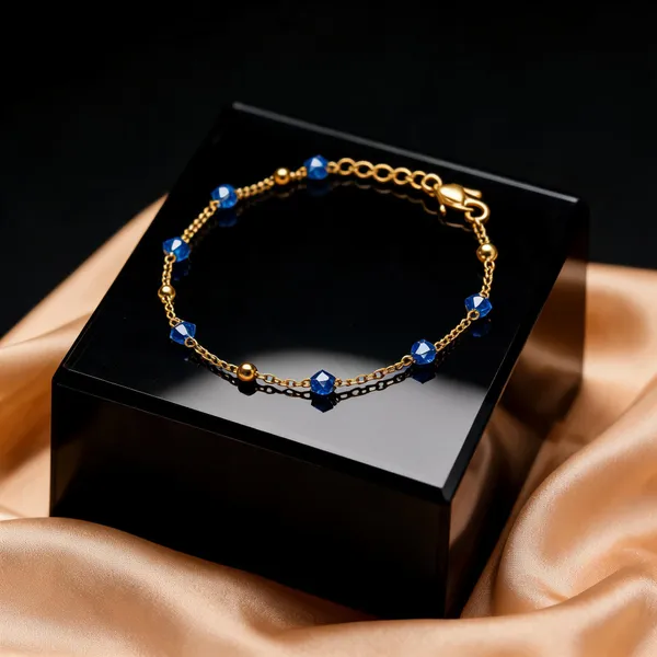 Gold-Tone_Blue_Faceted_Beaded_Bracelet_For_Women