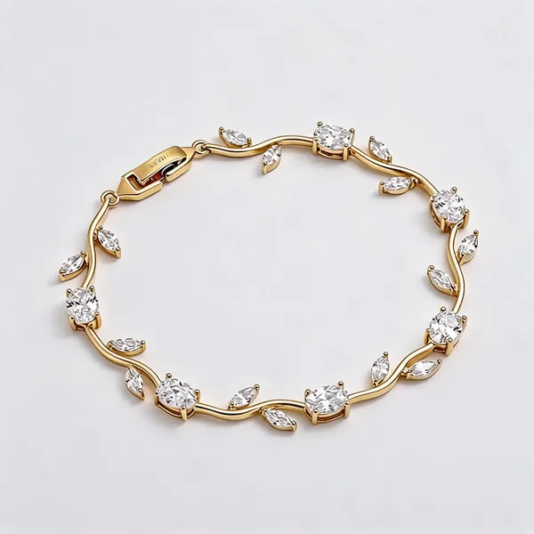 Gold-Tone_Cubic_Zirconia_Leaf_Bracelet_For_Women