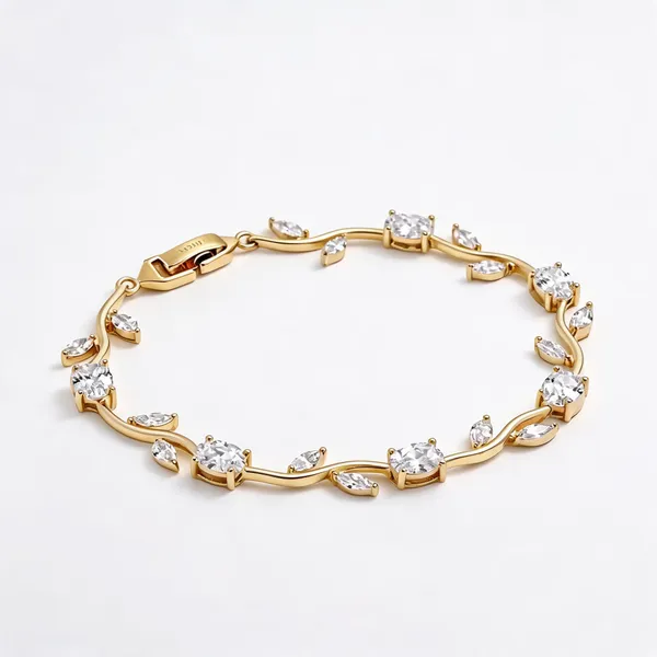 Gold-Tone_Cubic_Zirconia_Leaf_Bracelet_For_Women