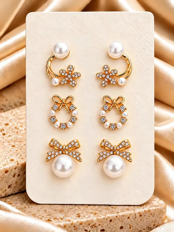 Golden_Alloy_Pearl_And_Crystal_Floral_Earrings_Set_For_Women