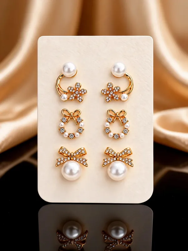 Golden_Alloy_Pearl_And_Crystal_Floral_Earrings_Set_For_Women