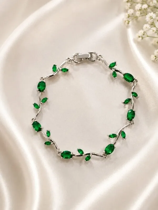 Silver_Green_Stone_Leaf_Bracelet_for_Women