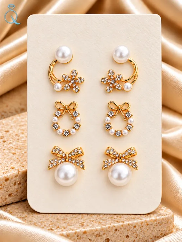 Gold_Tone_Pearl_And_Crystal_Earrings_Set_For_Women