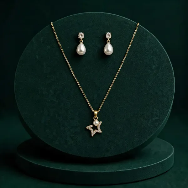 Golden_Alloy_Star_Pendant_And_Pearl_Drop_Necklace_Earrings_Set_For_Women