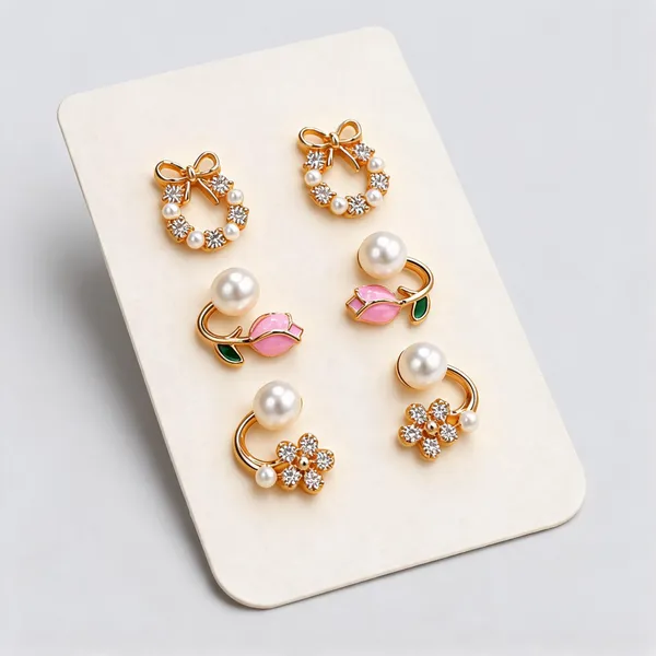 Golden_Alloy_Pearl_Floral_And_Bow_Stud_Earrings_Set_For_Women