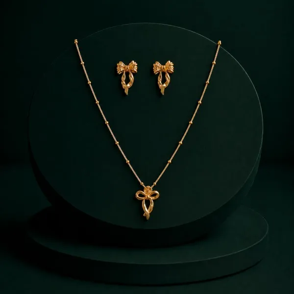 Gold_Tone_Floral_Necklace_And_Earrings_Set_for_Women