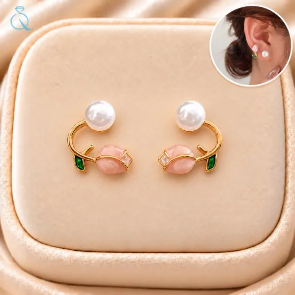 Gold_Tone_Pearl_And_Stone_Hoop_Earrings_For_Women