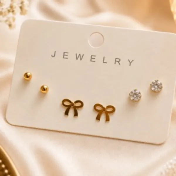 Gold-Toned_Stud_And_Bow_Earrings_Set_for_Women