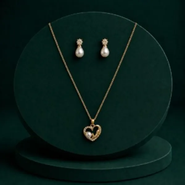 Gold-Tone_Heart_Pendant_Necklace_And_Earrings_Set_For_Women