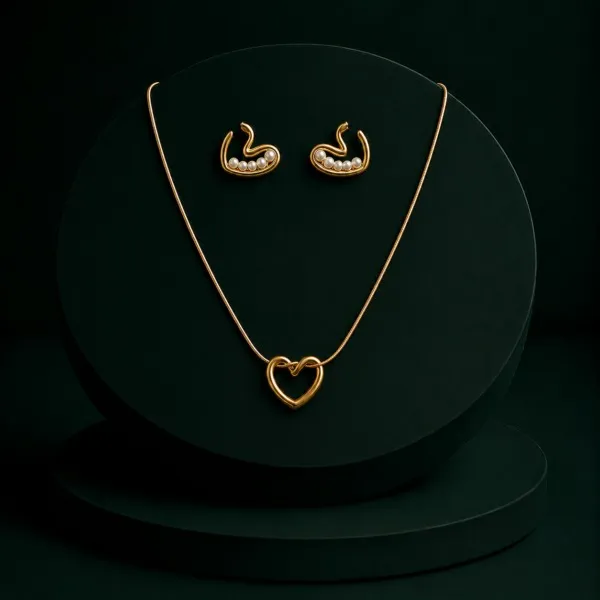 Gold_Tone_Heart_Necklace_And_Earrings_Set