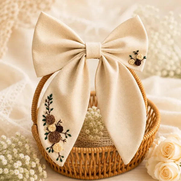 Beige_Fabric_Floral_Embroidered_Bow_Headband_For_Women