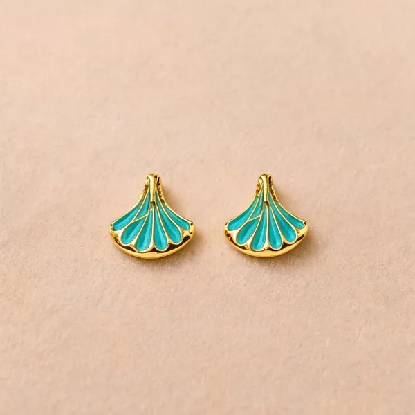 Turquoise_Gold-Tone_Enamel_Fan_Stud_Earrings_For_Women_-_Pack_of_4