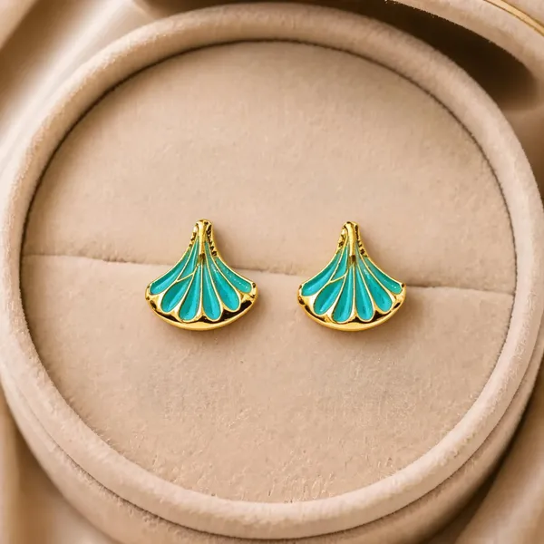 Turquoise_Gold-Tone_Enamel_Fan_Stud_Earrings_For_Women_-_Pack_of_4