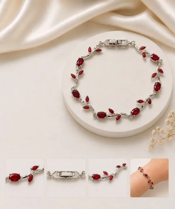 Silver_Tone_Red_Stone_Leaf_Design_Bracelet