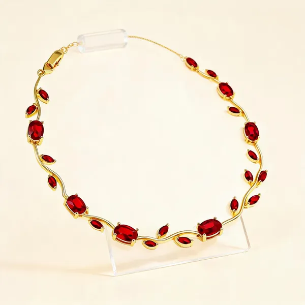 Gold-Tone_Red_Stone_Floral_Necklace_For_Women
