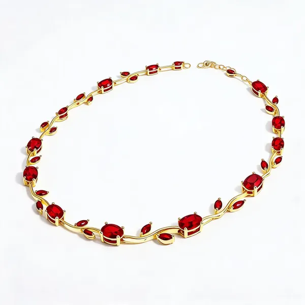 Gold-Tone_Red_Stone_Floral_Necklace_For_Women