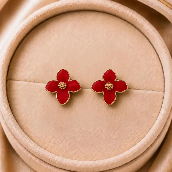 Red_Alloy_Four-Petal_Flower_Stud_Earrings_For_Women_-_Pack_of_4