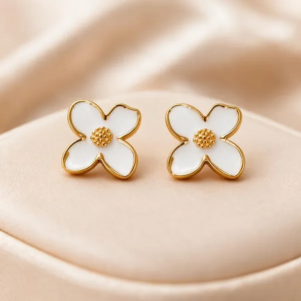 Golden_White_Alloy_Four-Petal_Flower_Stud_Earrings_For_Women_-_Pack_of_4