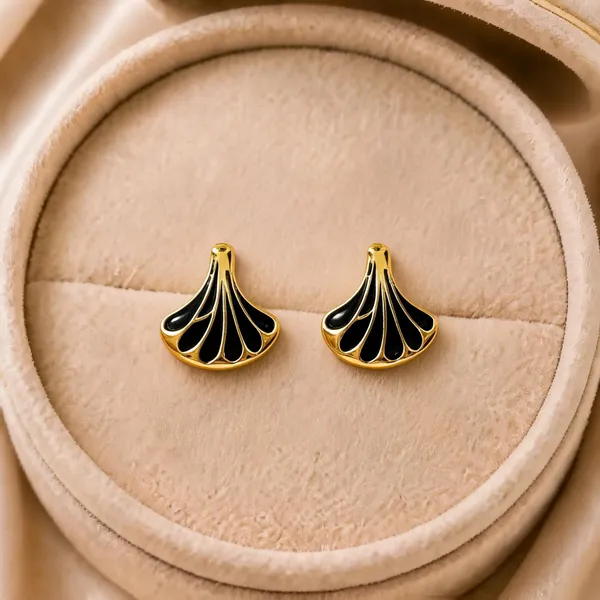 Black_Gold-Tone_Fan_Shaped_Stud_Earrings_For_Women_-_Pack_of_4